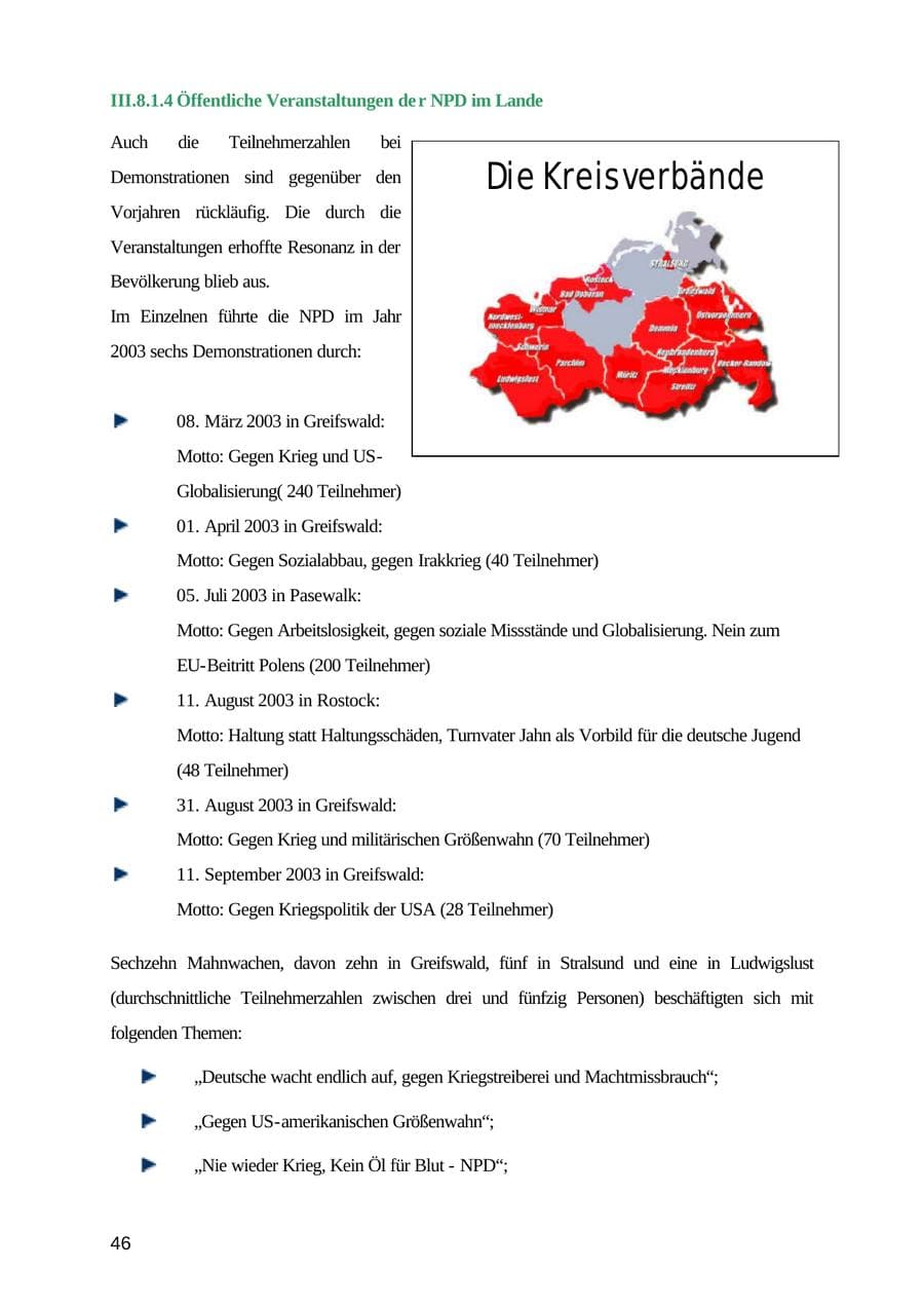Seite 46 des Verfassungsschutzbericht 2003 Mecklenburg-Vorpommern