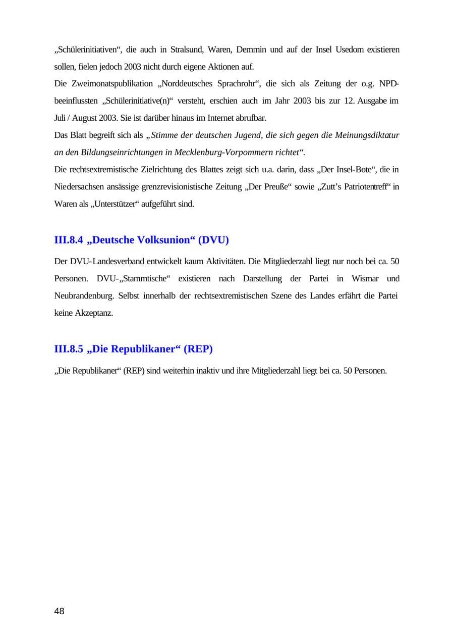 Seite 48 des Verfassungsschutzbericht 2003 Mecklenburg-Vorpommern