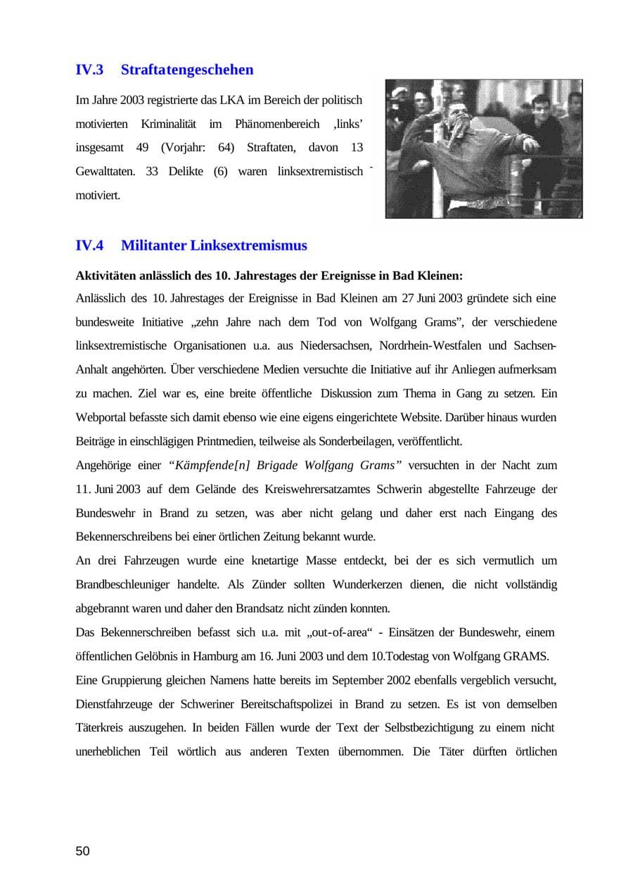 Seite 50 des Verfassungsschutzbericht 2003 Mecklenburg-Vorpommern