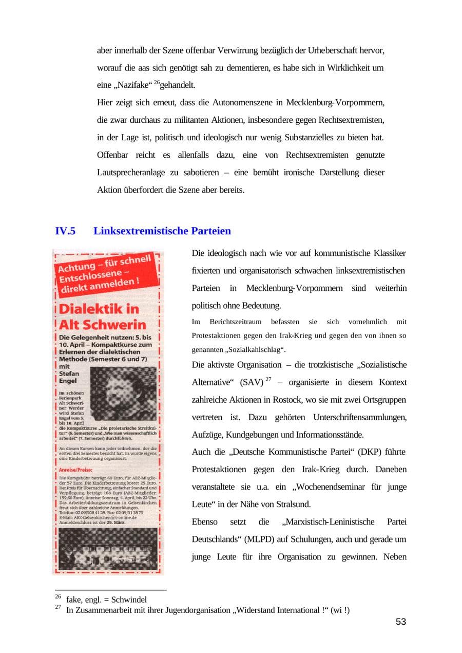 Seite 53 des Verfassungsschutzbericht 2003 Mecklenburg-Vorpommern