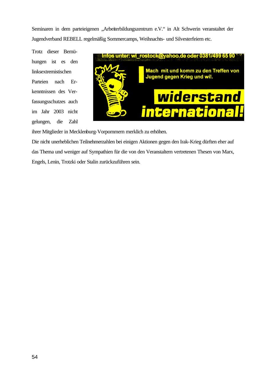 Seite 54 des Verfassungsschutzbericht 2003 Mecklenburg-Vorpommern