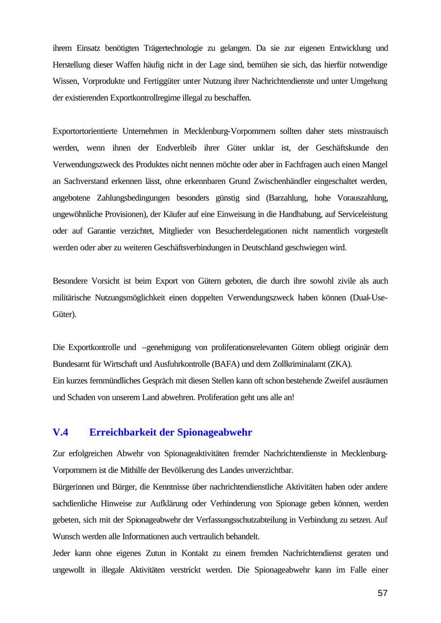 Seite 57 des Verfassungsschutzbericht 2003 Mecklenburg-Vorpommern
