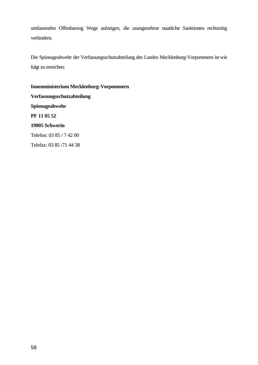 Seite 58 des Verfassungsschutzbericht 2003 Mecklenburg-Vorpommern