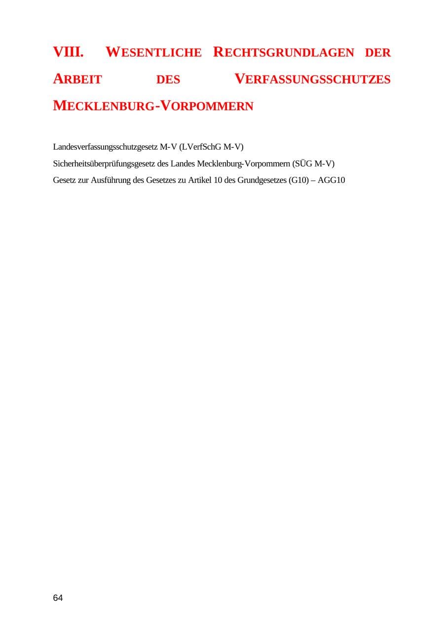 Seite 64 des Verfassungsschutzbericht 2003 Mecklenburg-Vorpommern