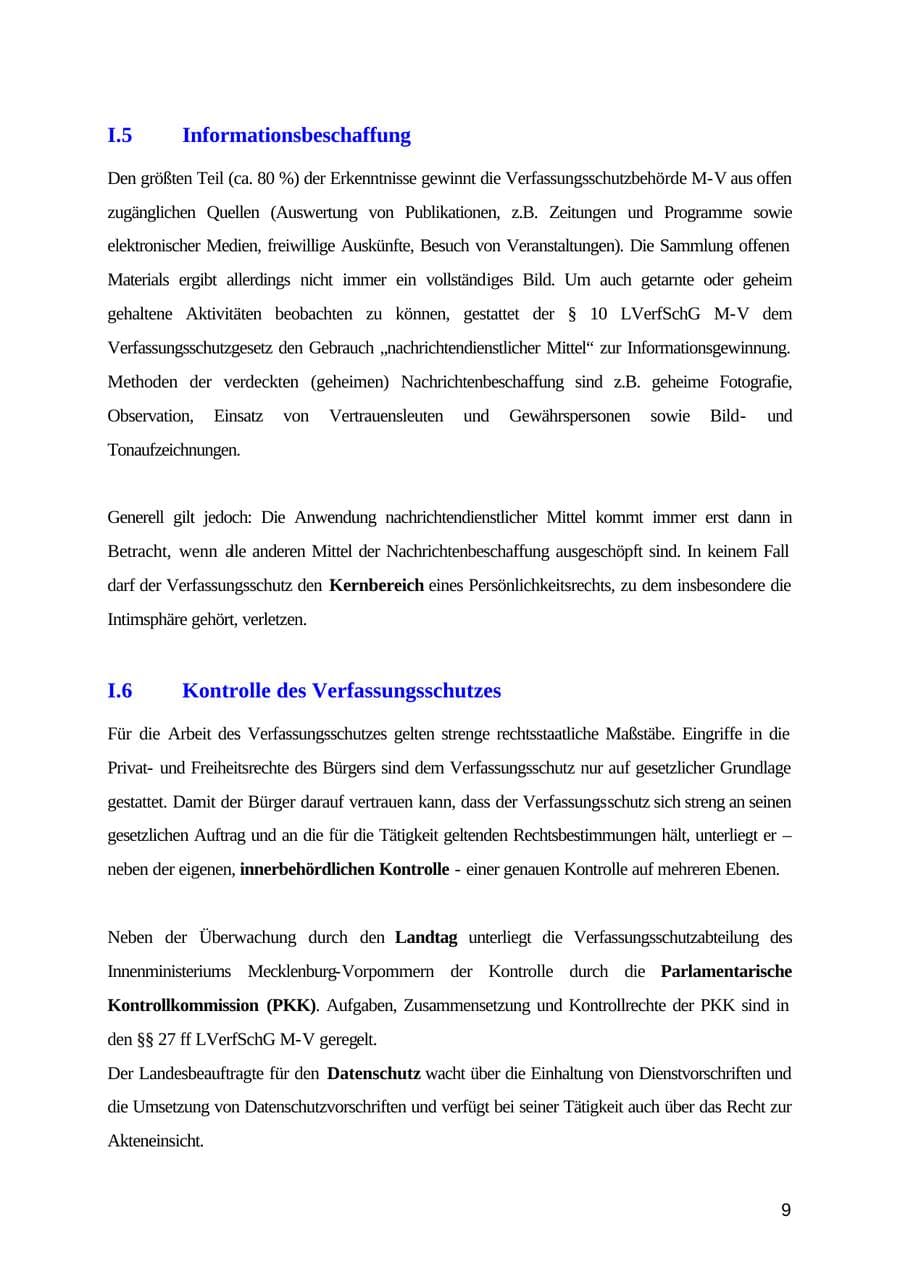 Seite 9 des Verfassungsschutzbericht 2003 Mecklenburg-Vorpommern