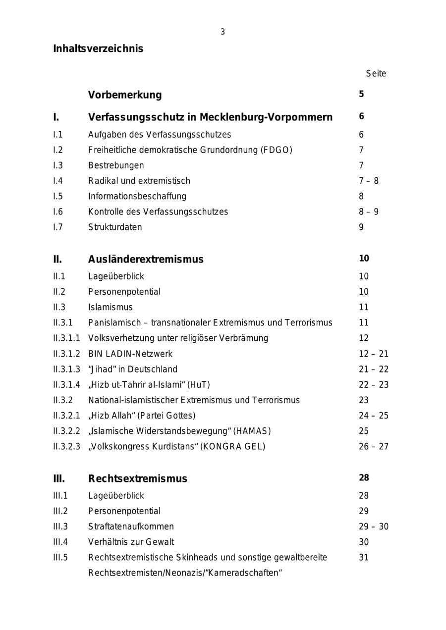 Seite 3 des Verfassungsschutzbericht 2004 Mecklenburg-Vorpommern