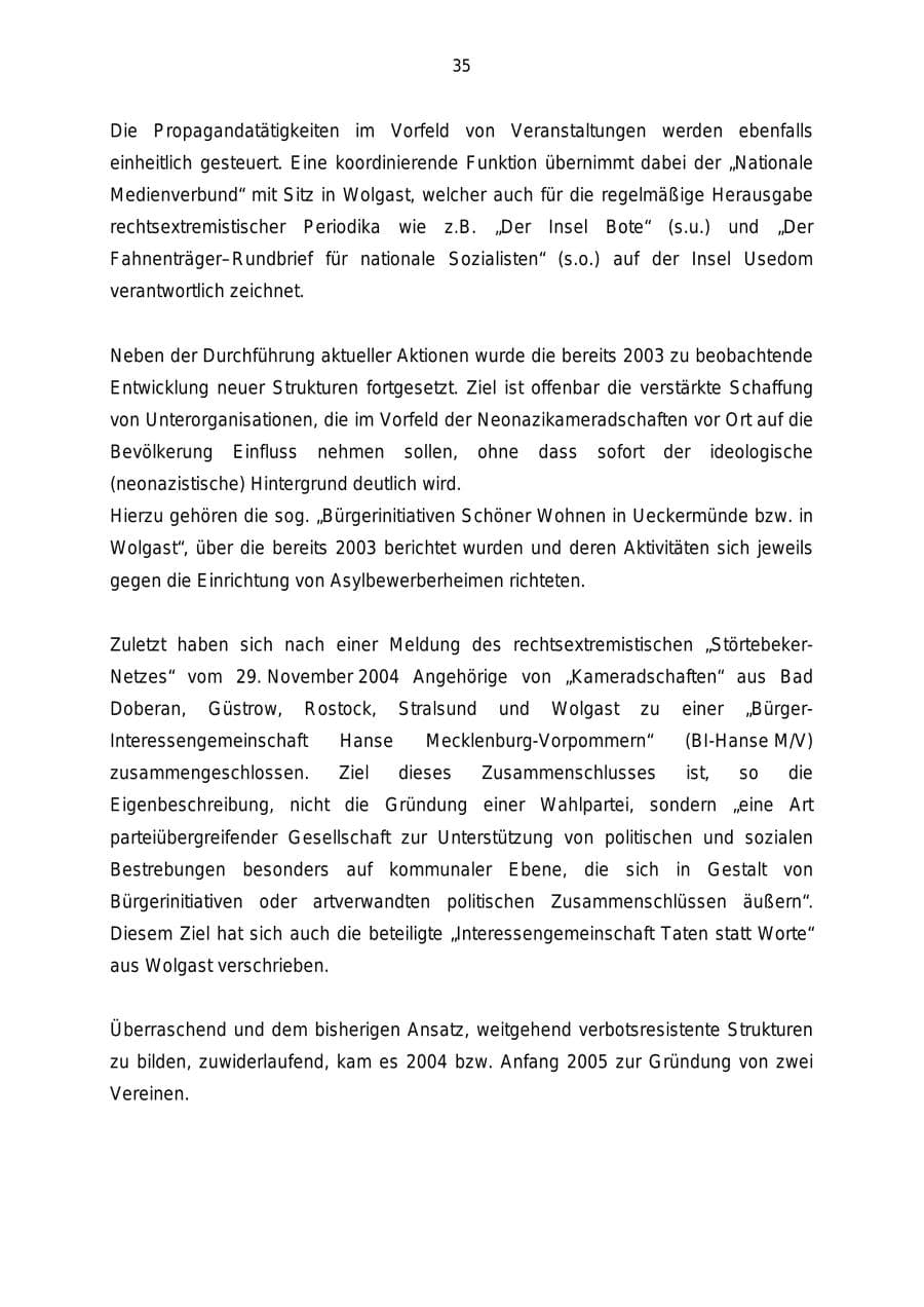 Seite 35 des Verfassungsschutzbericht 2004 Mecklenburg-Vorpommern