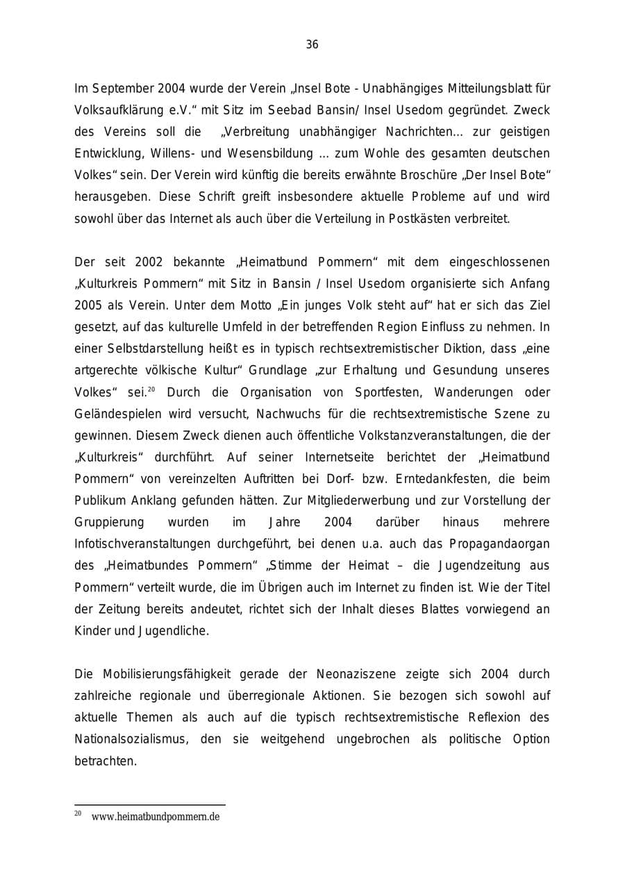 Seite 36 des Verfassungsschutzbericht 2004 Mecklenburg-Vorpommern