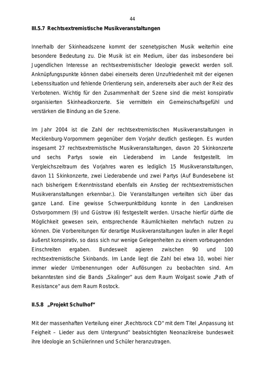 Seite 44 des Verfassungsschutzbericht 2004 Mecklenburg-Vorpommern