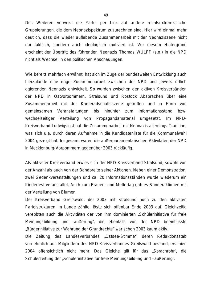 Seite 49 des Verfassungsschutzbericht 2004 Mecklenburg-Vorpommern