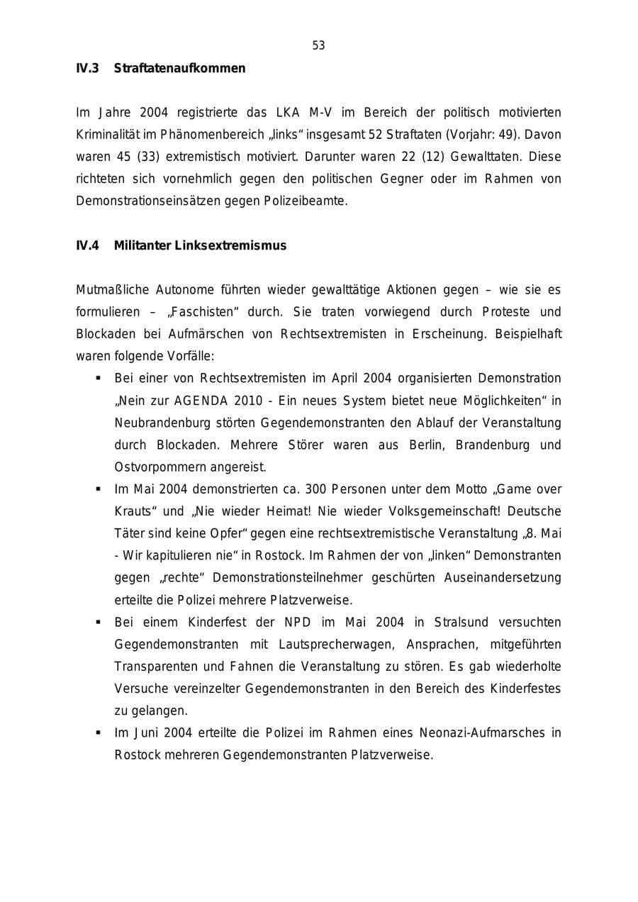 Seite 53 des Verfassungsschutzbericht 2004 Mecklenburg-Vorpommern