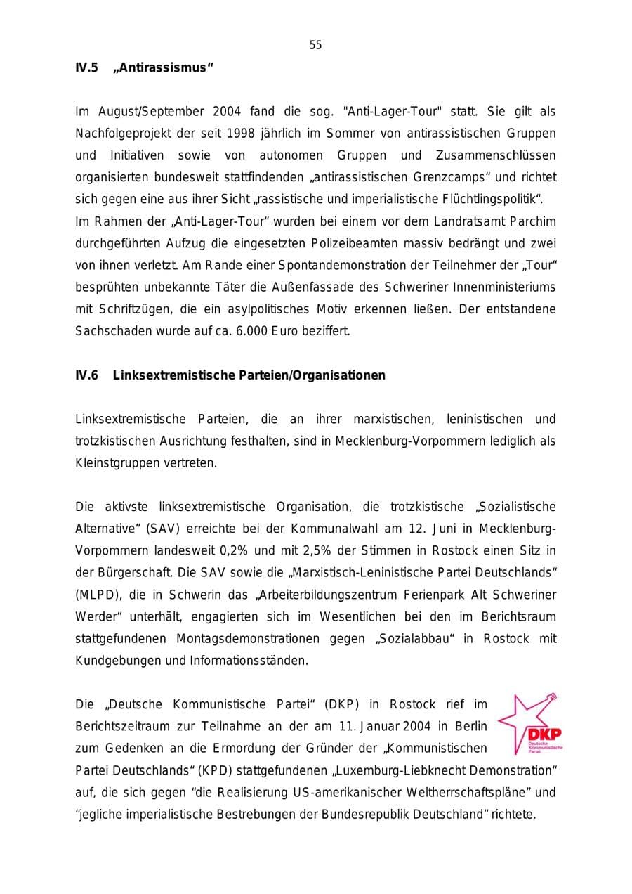 Seite 55 des Verfassungsschutzbericht 2004 Mecklenburg-Vorpommern