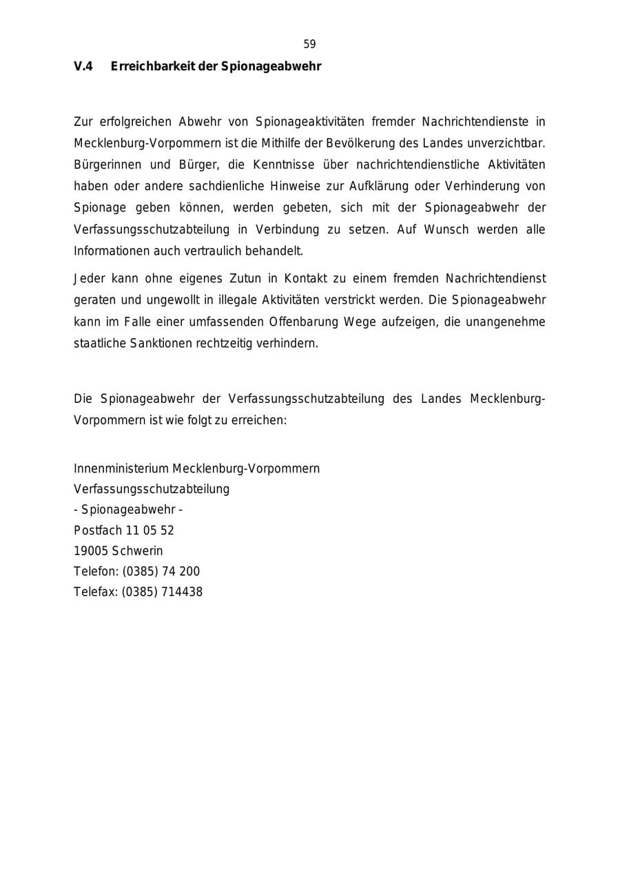Seite 59 des Verfassungsschutzbericht 2004 Mecklenburg-Vorpommern