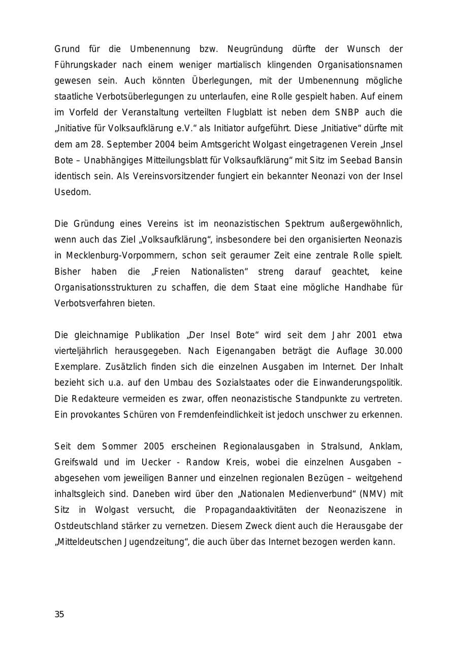 Seite 35 des Verfassungsschutzbericht 2005 Mecklenburg-Vorpommern