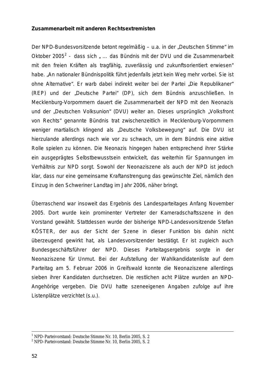 Seite 52 des Verfassungsschutzbericht 2005 Mecklenburg-Vorpommern