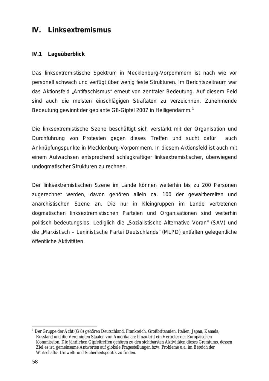 Seite 58 des Verfassungsschutzbericht 2005 Mecklenburg-Vorpommern