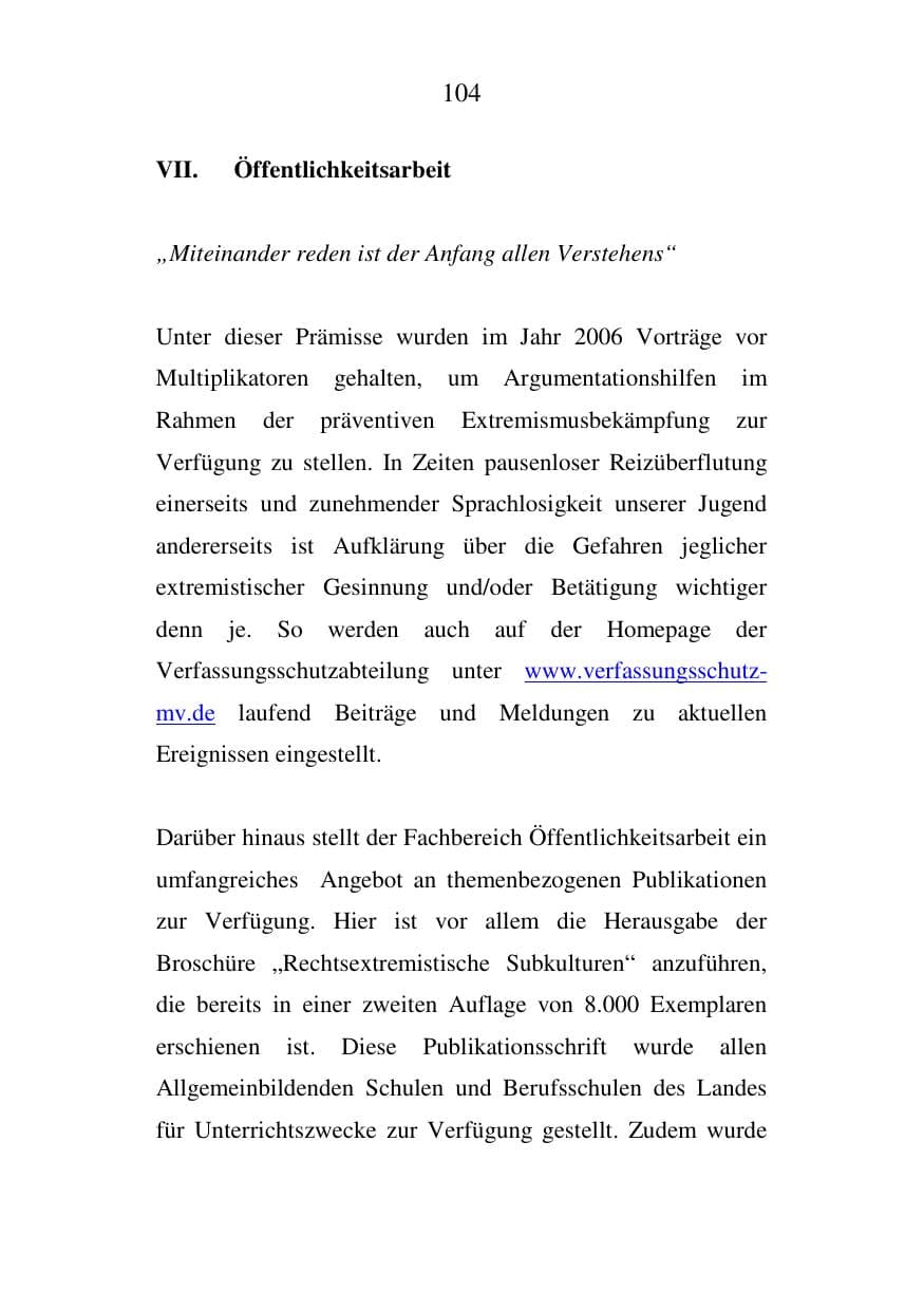 Seite 105 des Verfassungsschutzbericht 2006 Mecklenburg-Vorpommern