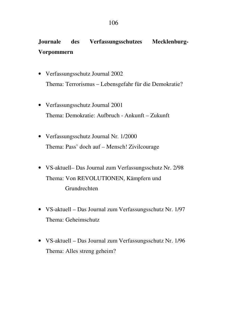 Seite 107 des Verfassungsschutzbericht 2006 Mecklenburg-Vorpommern
