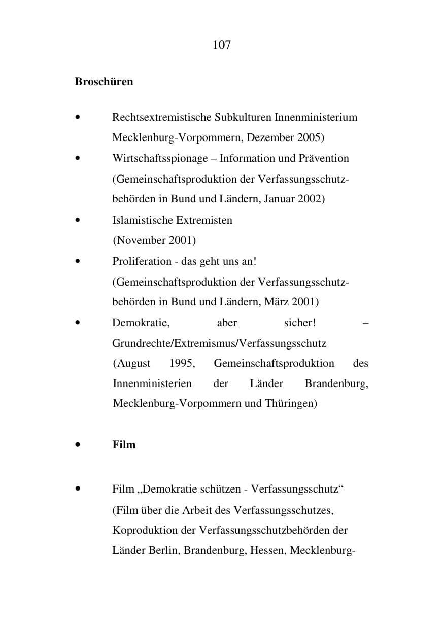 Seite 108 des Verfassungsschutzbericht 2006 Mecklenburg-Vorpommern