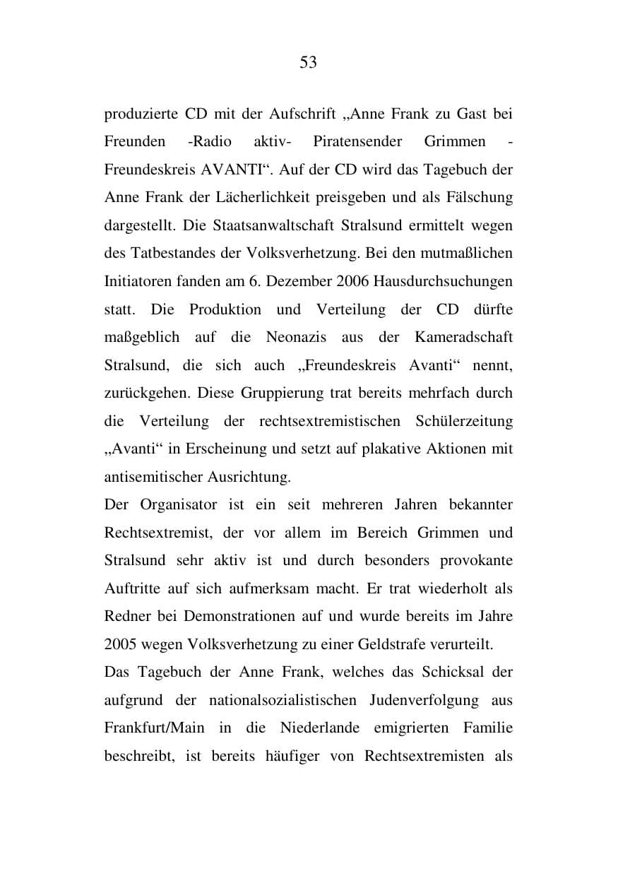 Seite 54 des Verfassungsschutzbericht 2006 Mecklenburg-Vorpommern
