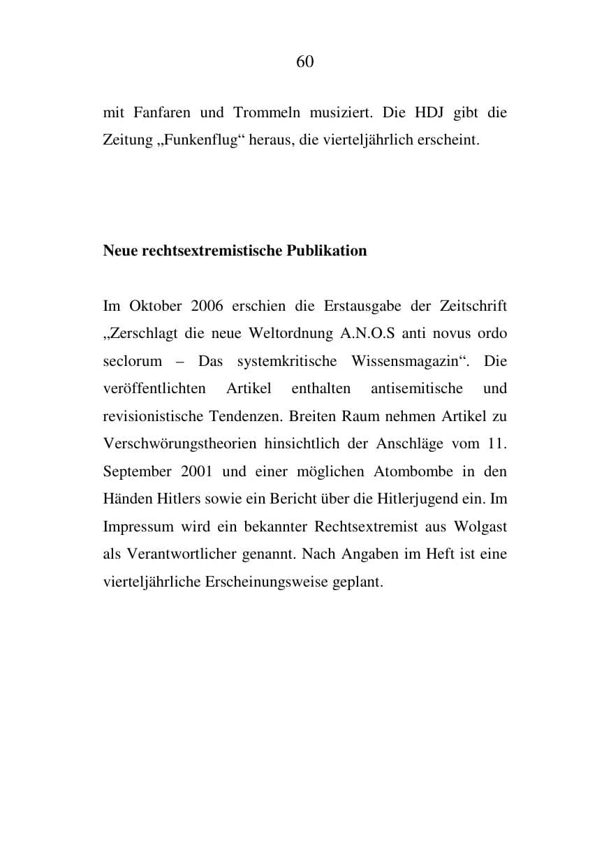 Seite 61 des Verfassungsschutzbericht 2006 Mecklenburg-Vorpommern