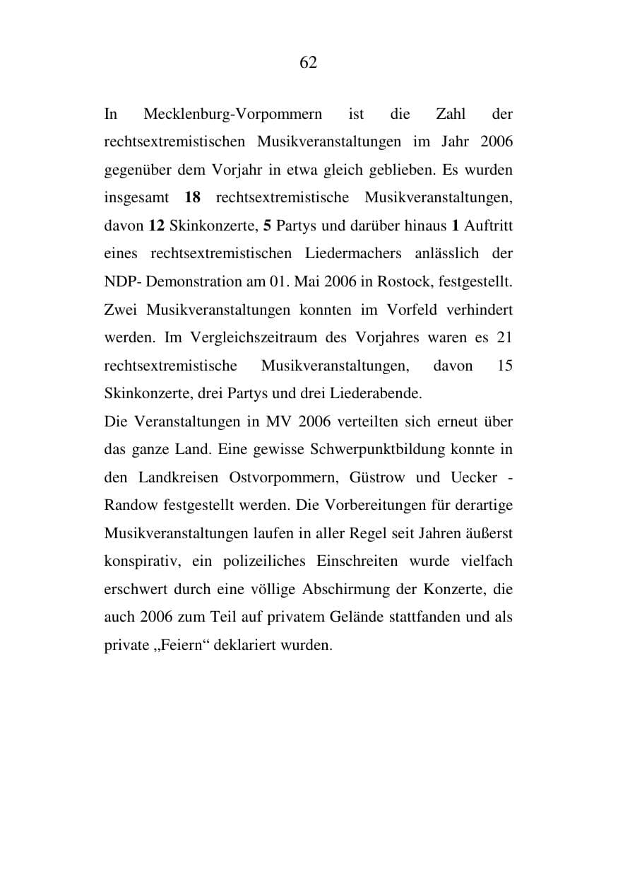 Seite 63 des Verfassungsschutzbericht 2006 Mecklenburg-Vorpommern