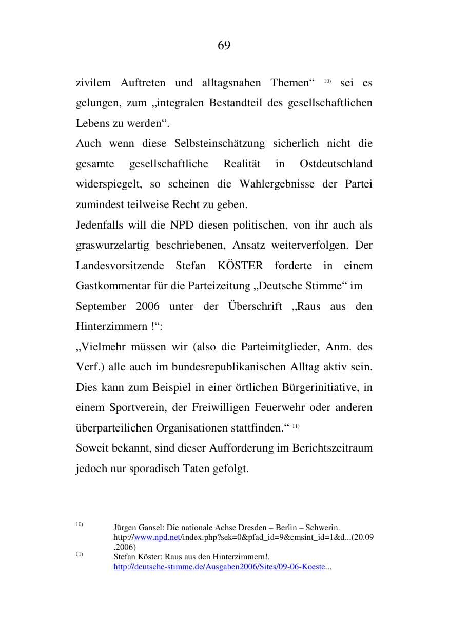 Seite 70 des Verfassungsschutzbericht 2006 Mecklenburg-Vorpommern