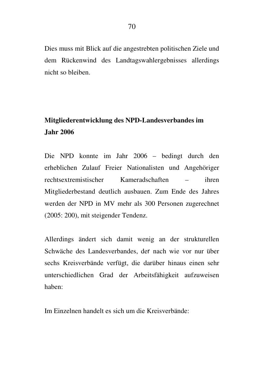 Seite 71 des Verfassungsschutzbericht 2006 Mecklenburg-Vorpommern