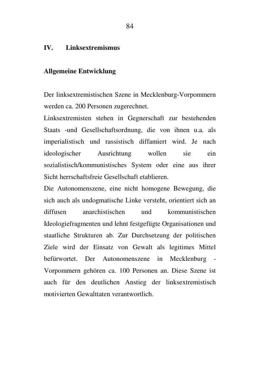 Seite 85 des Verfassungsschutzbericht 2006 Mecklenburg-Vorpommern