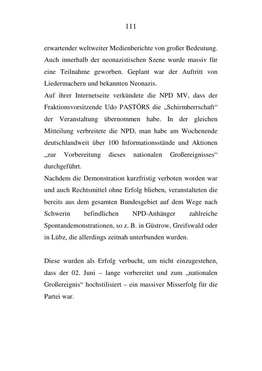 Seite 111 des Verfassungsschutzbericht 2007 Mecklenburg-Vorpommern