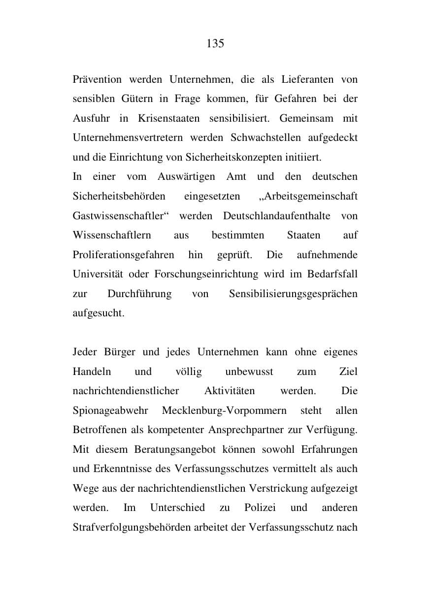 Seite 135 des Verfassungsschutzbericht 2007 Mecklenburg-Vorpommern