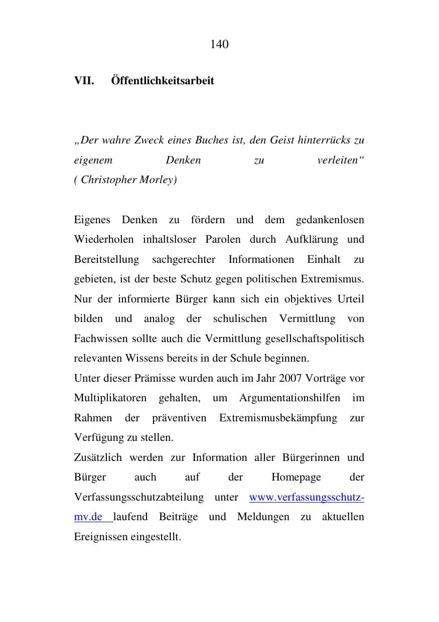 Seite 140 des Verfassungsschutzbericht 2007 Mecklenburg-Vorpommern