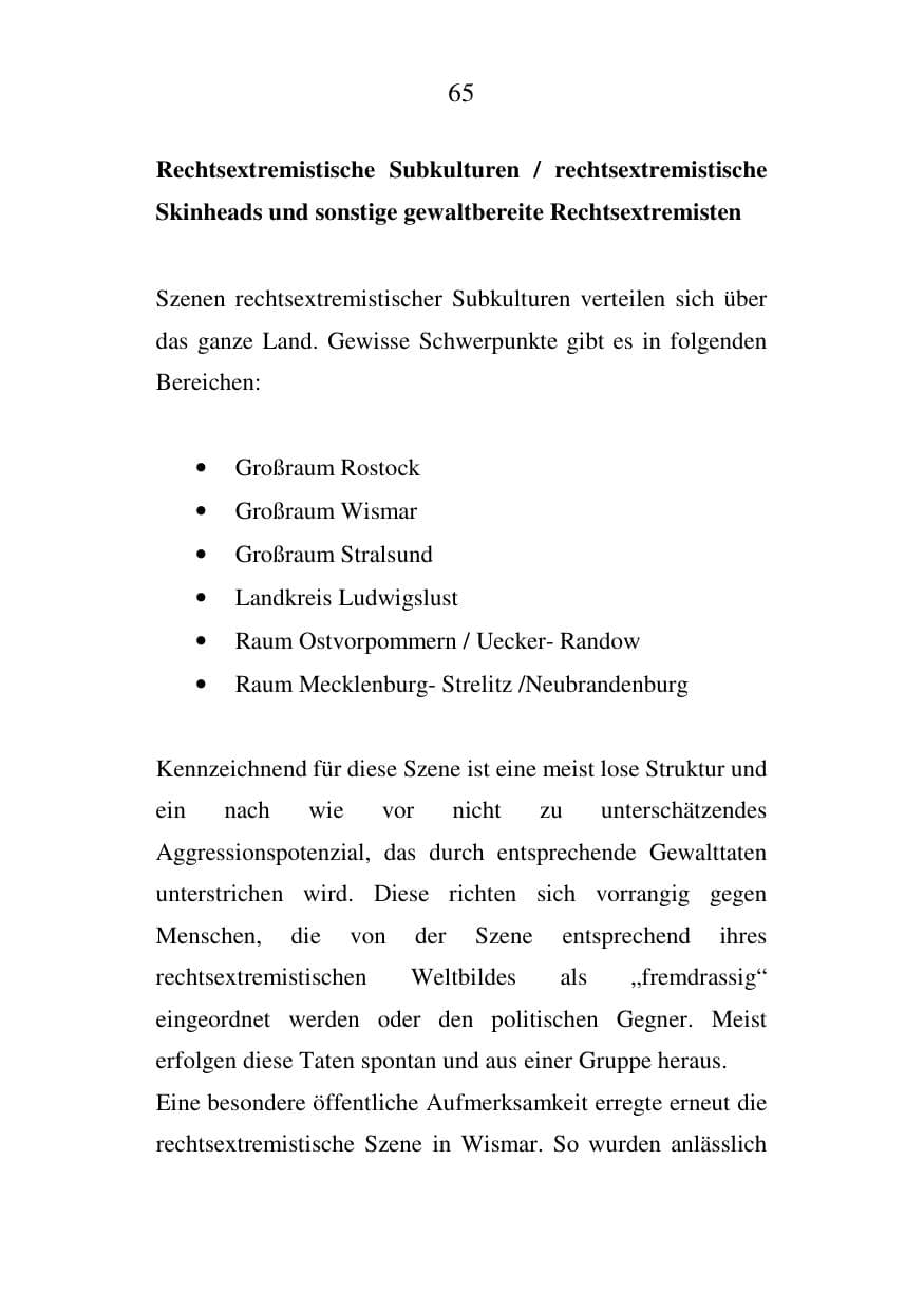 Seite 65 des Verfassungsschutzbericht 2007 Mecklenburg-Vorpommern