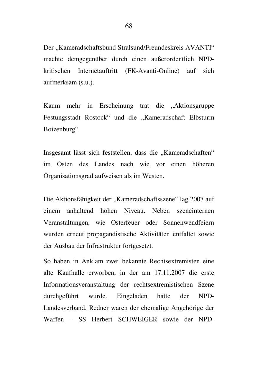 Seite 68 des Verfassungsschutzbericht 2007 Mecklenburg-Vorpommern