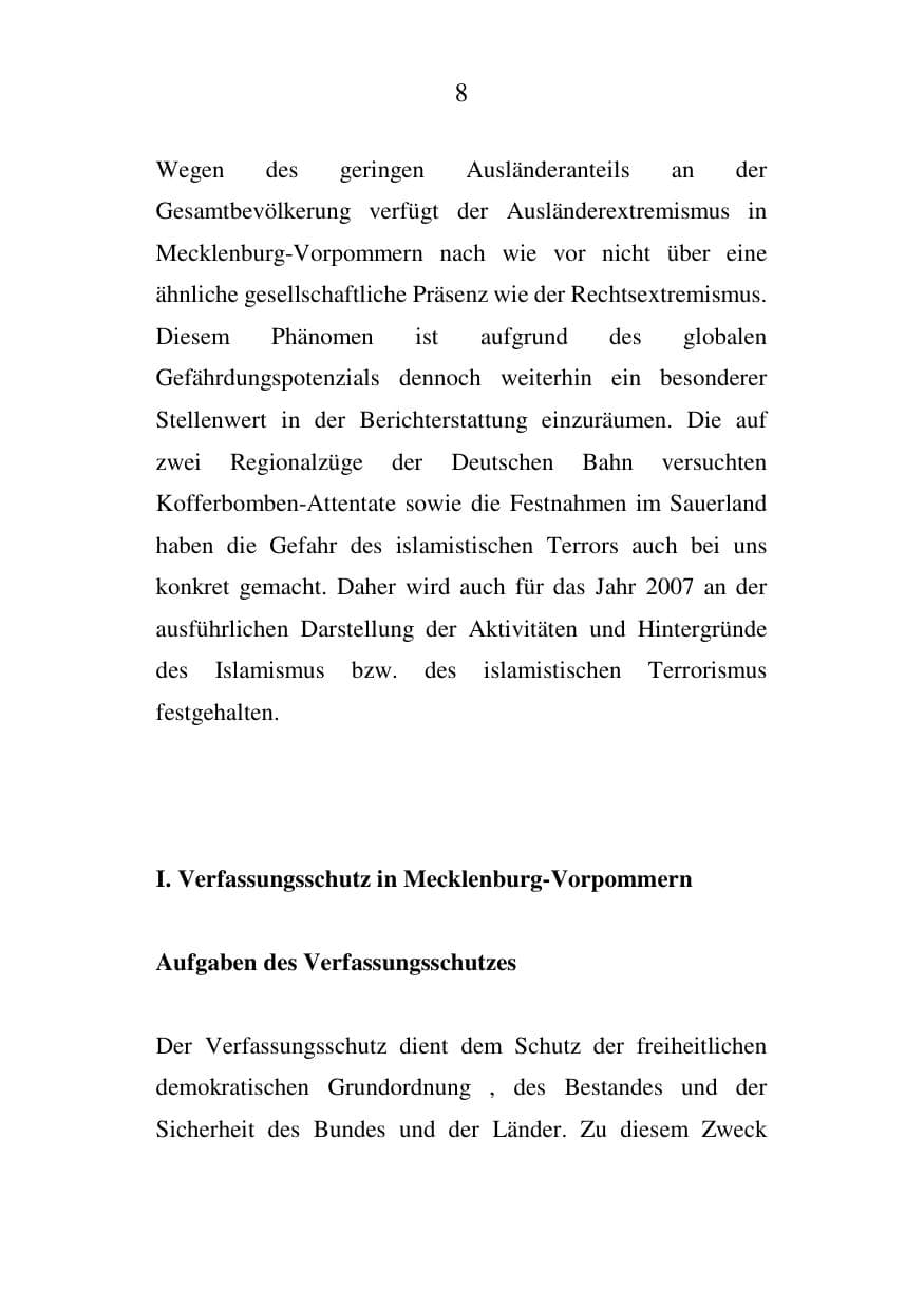 Seite 8 des Verfassungsschutzbericht 2007 Mecklenburg-Vorpommern