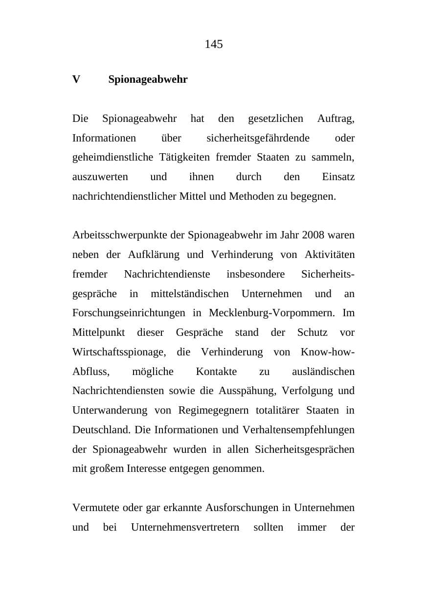 Seite 145 des Verfassungsschutzbericht 2008 Mecklenburg-Vorpommern