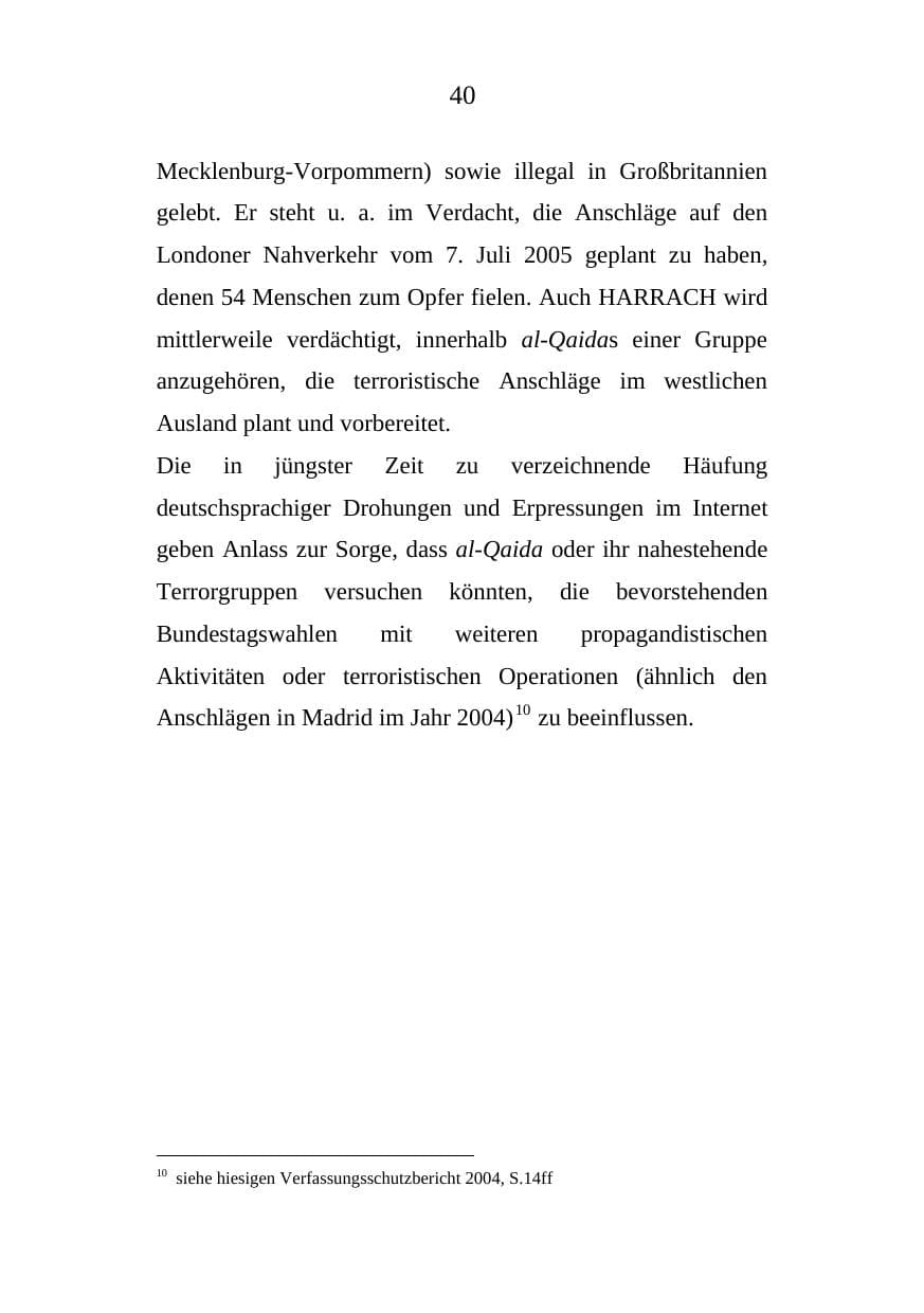 Seite 40 des Verfassungsschutzbericht 2008 Mecklenburg-Vorpommern