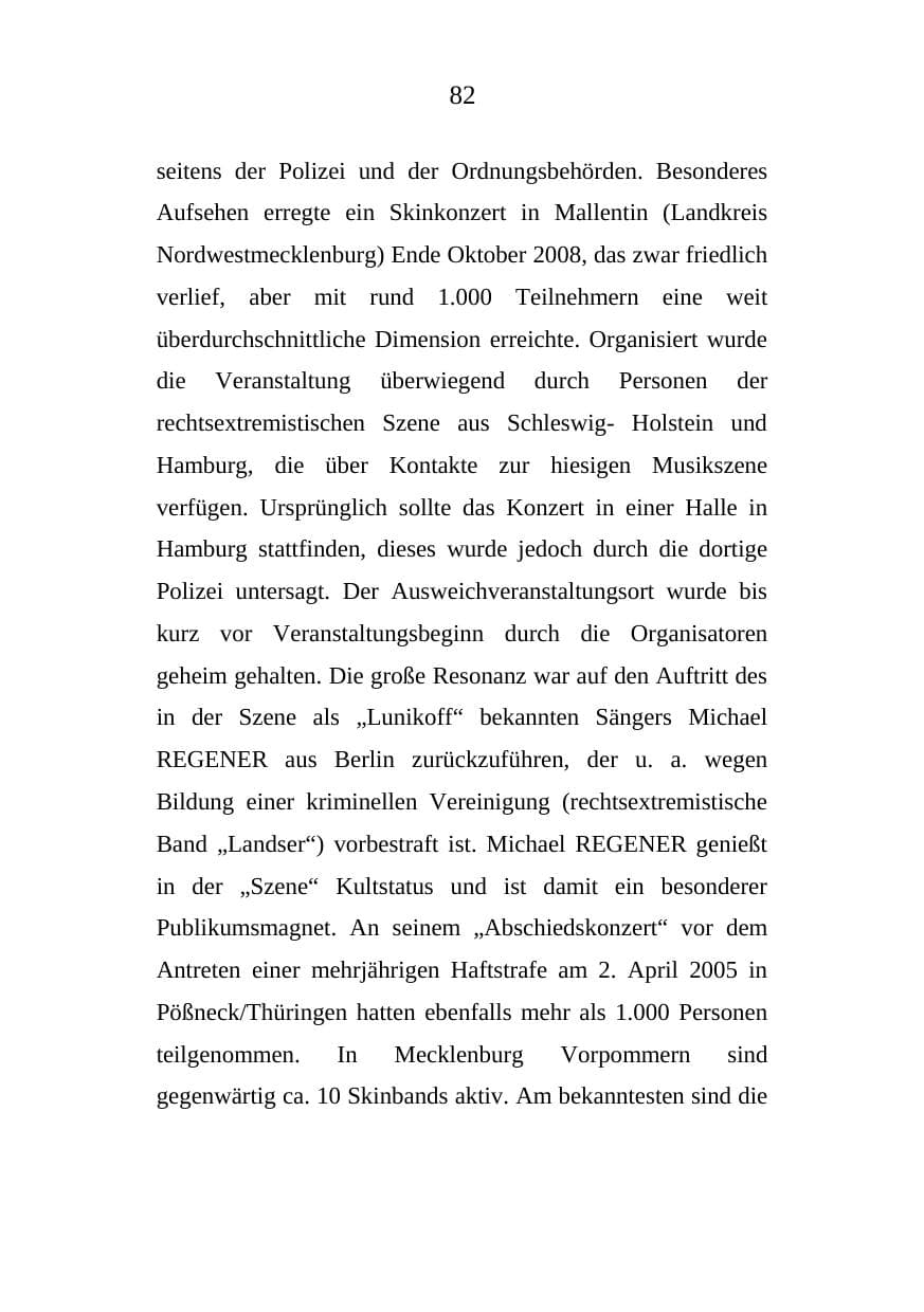 Seite 82 des Verfassungsschutzbericht 2008 Mecklenburg-Vorpommern