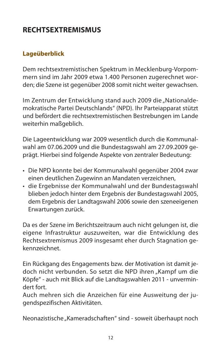 Seite 13 des Verfassungsschutzbericht 2009 Mecklenburg-Vorpommern
