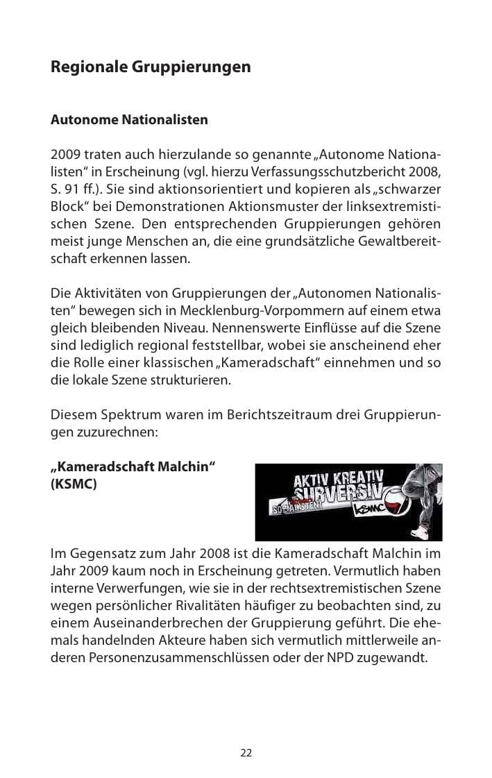 Seite 23 des Verfassungsschutzbericht 2009 Mecklenburg-Vorpommern