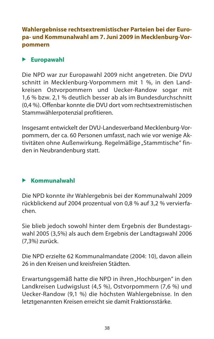 Seite 39 des Verfassungsschutzbericht 2009 Mecklenburg-Vorpommern