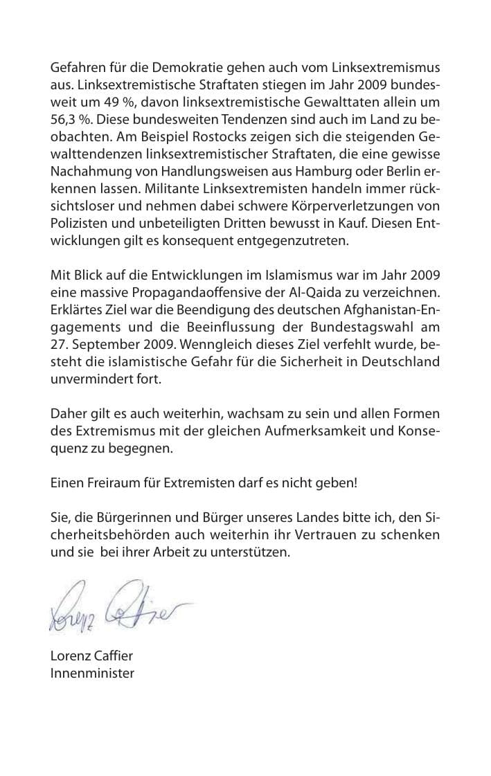 Seite 5 des Verfassungsschutzbericht 2009 Mecklenburg-Vorpommern
