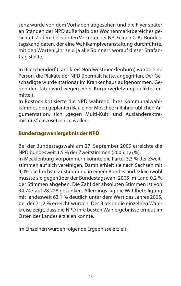 Seite 45 des Verfassungsschutzbericht 2009 Mecklenburg-Vorpommern