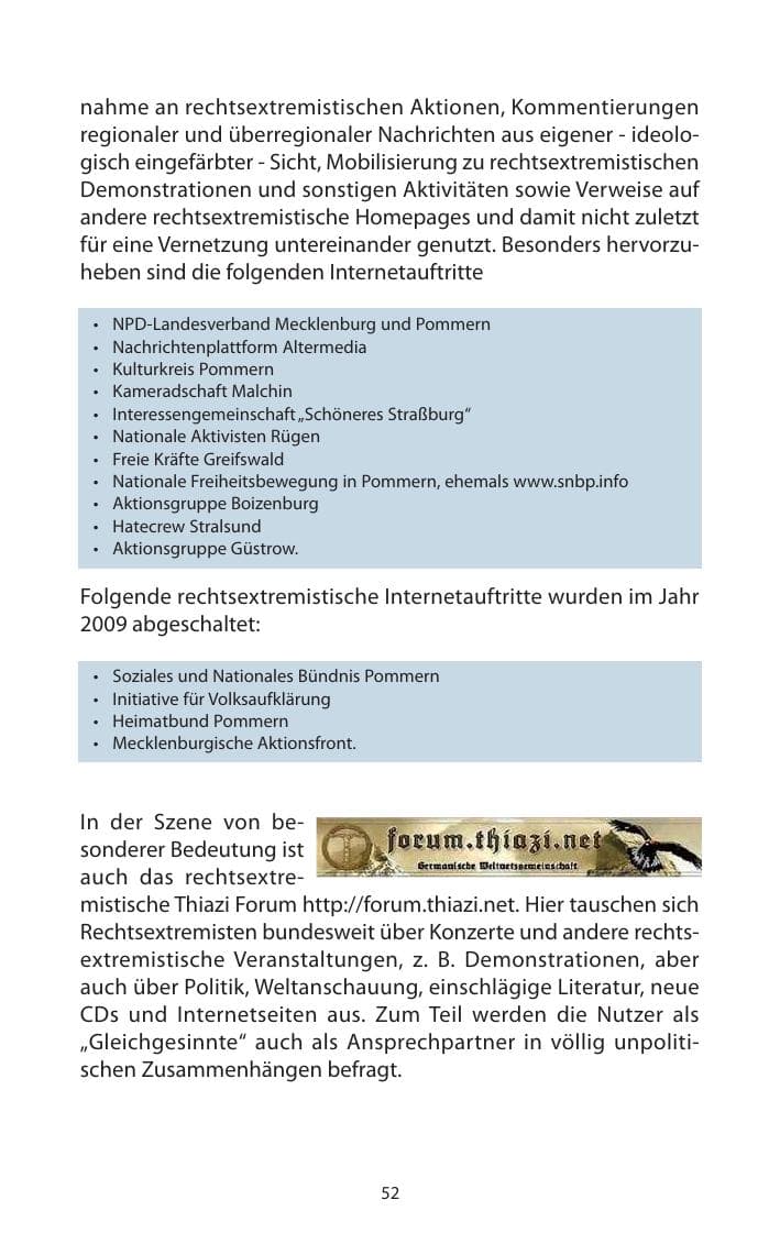 Seite 53 des Verfassungsschutzbericht 2009 Mecklenburg-Vorpommern