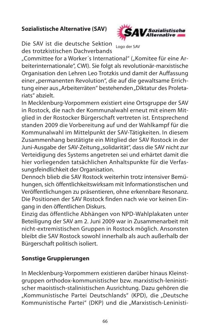 Seite 67 des Verfassungsschutzbericht 2009 Mecklenburg-Vorpommern