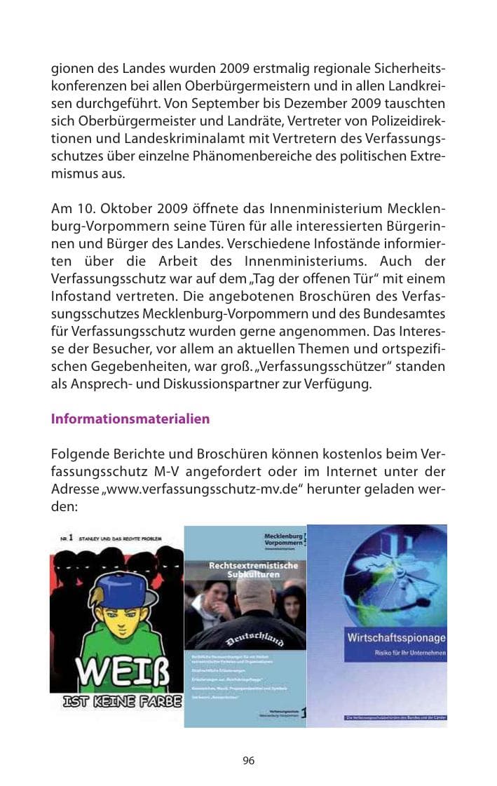 Seite 97 des Verfassungsschutzbericht 2009 Mecklenburg-Vorpommern