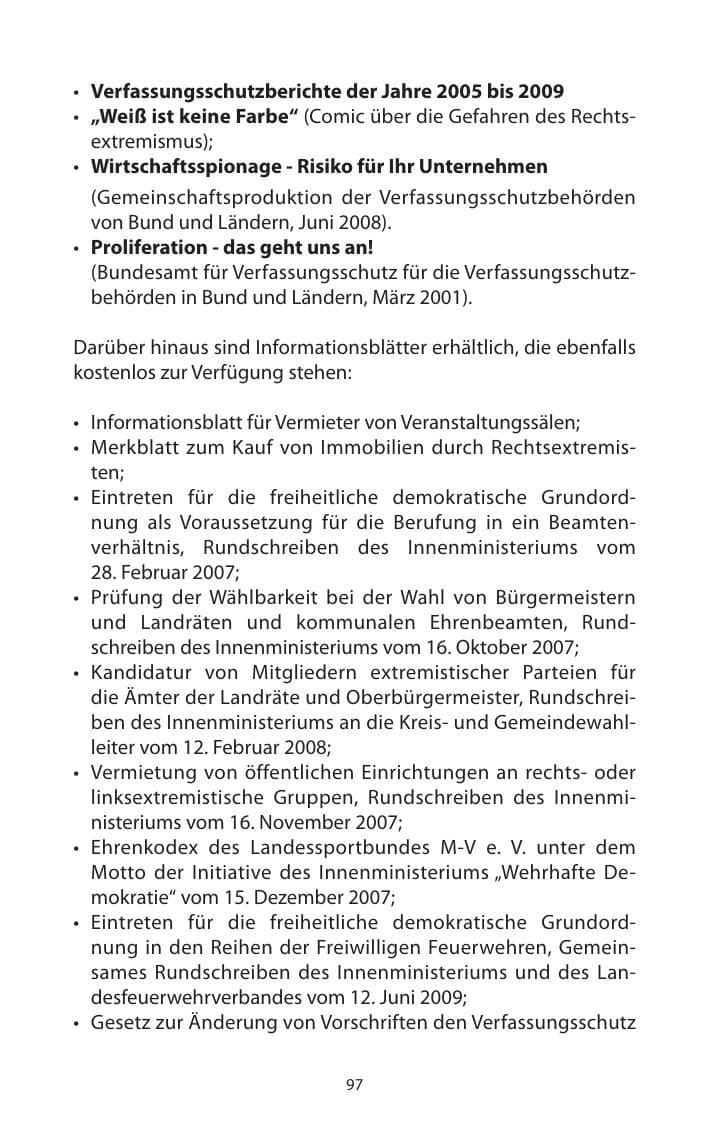 Seite 98 des Verfassungsschutzbericht 2009 Mecklenburg-Vorpommern