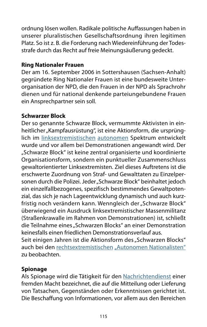 Seite 116 des Verfassungsschutzbericht 2010 Mecklenburg-Vorpommern