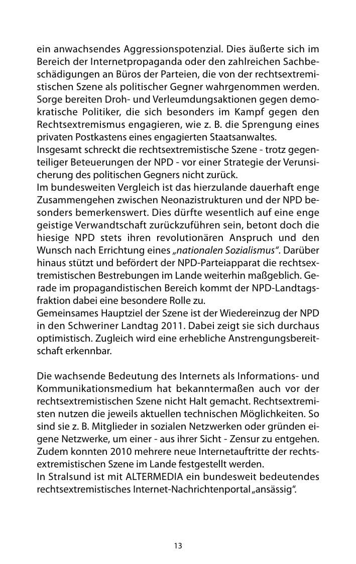 Seite 14 des Verfassungsschutzbericht 2010 Mecklenburg-Vorpommern