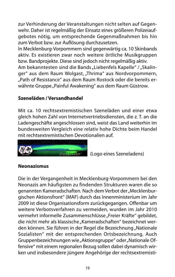 Seite 20 des Verfassungsschutzbericht 2010 Mecklenburg-Vorpommern